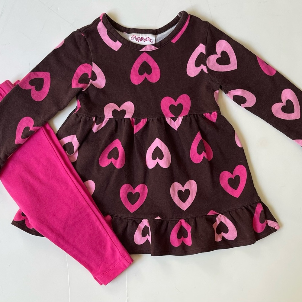Flapdoodles Brown and Pink Heart Dress